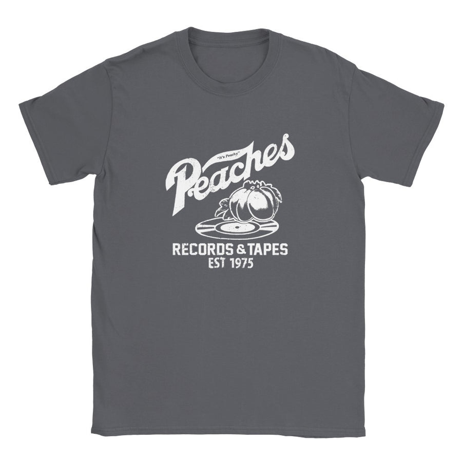 Peaches Records & Tapes Establised 1975 Retro T-Shirt Tee Men's Unisex