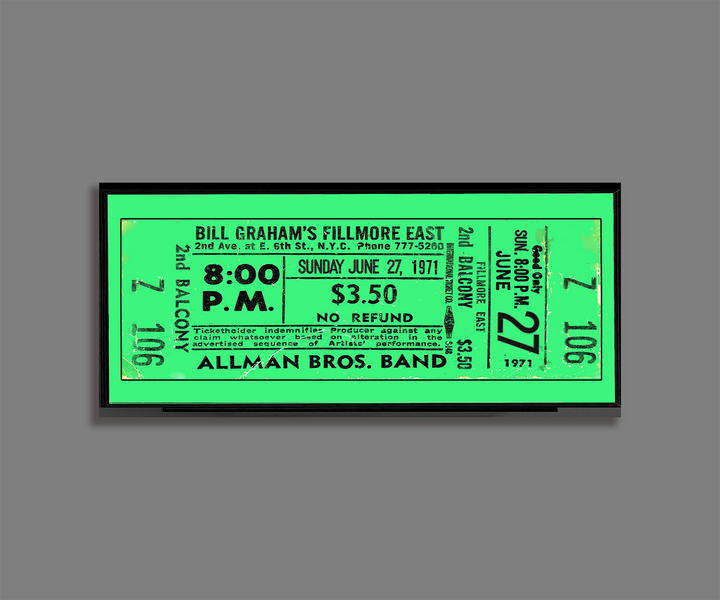 Allman Brothers Bros Band 1971 Concert Ticket Stub Art Print Poster Fillmore East
