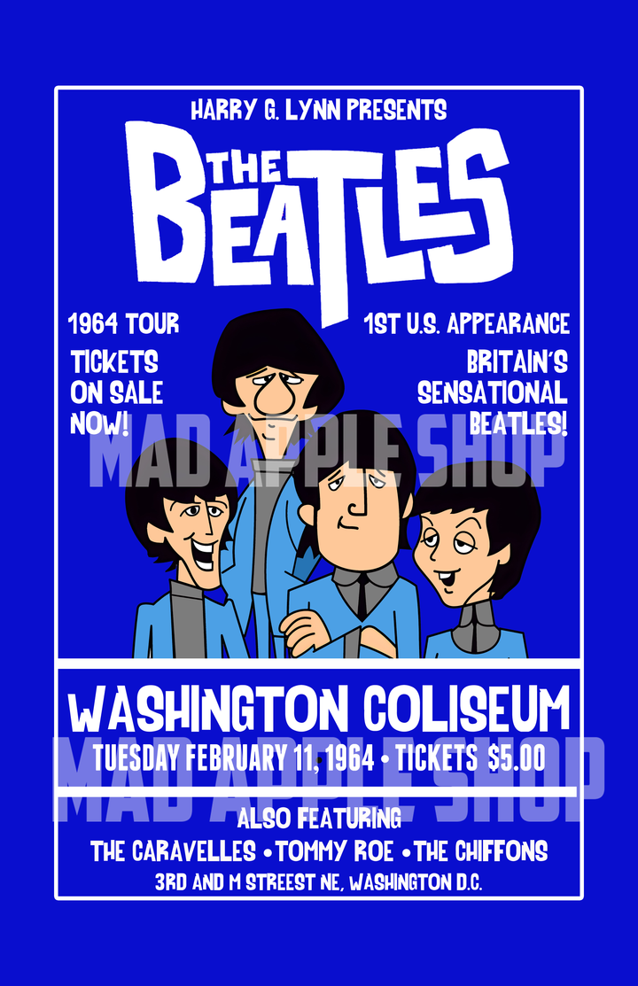 The Beatles Cartoon Concert Tour Poster Art Print Star Club Washington D.C. 1964