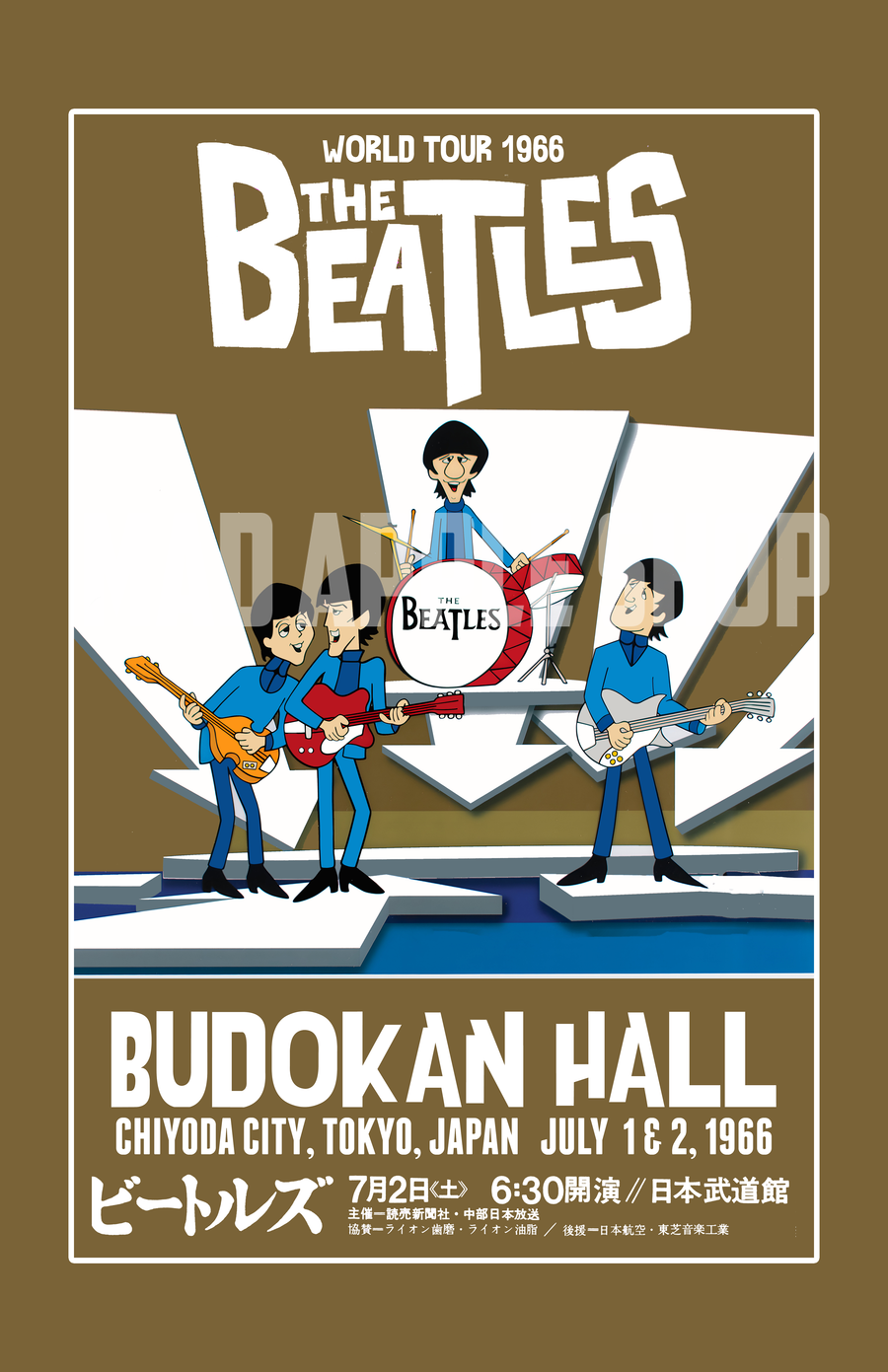 The Beatles Cartoon Concert Tour Poster Art Print Budokan Hall Tokyo 1966