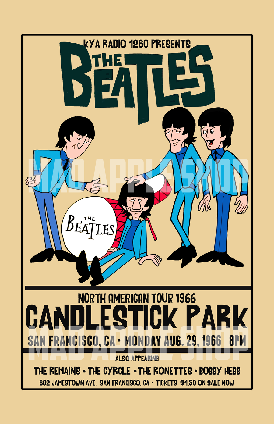 The Beatles Cartoon Concert Tour Poster Art Print Candlestick Park San Francisco 1966