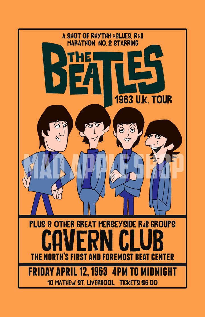 The Beatles Cartoon Concert Tour Poster Art Print Cavern Club Liverpool 1963