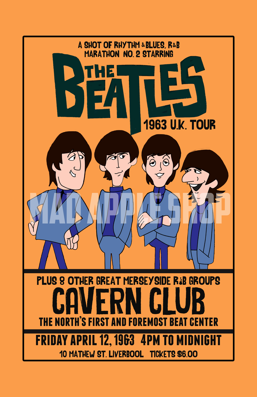 The Beatles Cartoon Concert Tour Poster Art Print Cavern Club Liverpool 1963