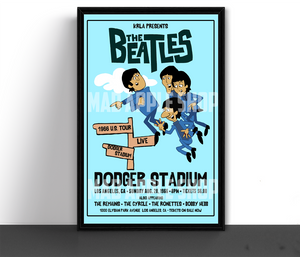 The Beatles Cartoon Concert Tour Poster Art Print Dodger Stadium Los Angeles 1966