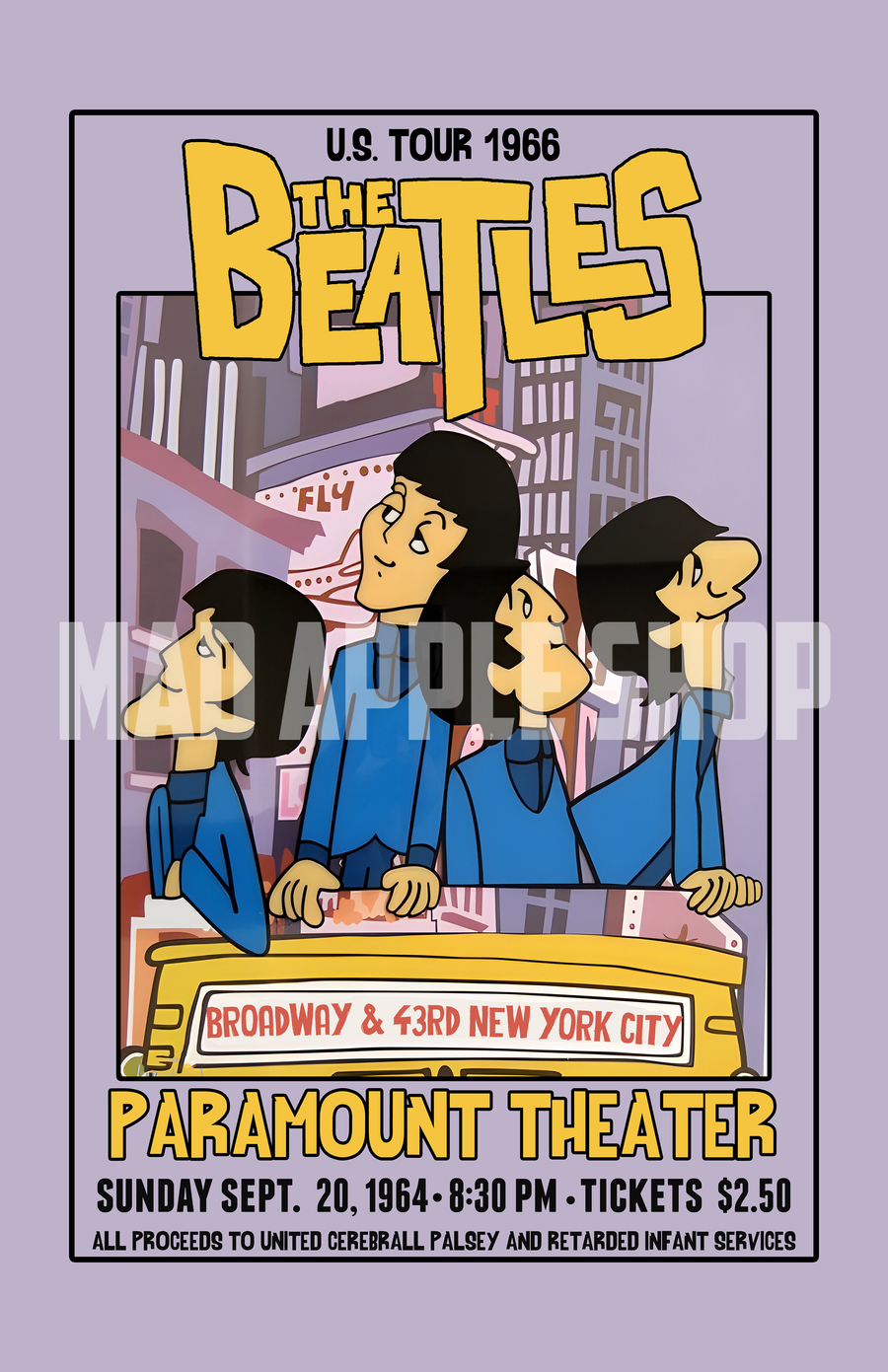 The Beatles Cartoon Concert Tour Poster Art Print Paramount Theater New York 1964