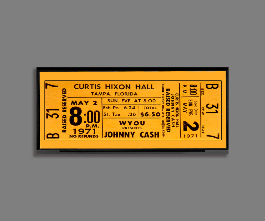 Johnny Cash 1971 Concert Ticket Stub Art Print Poster