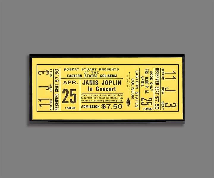 Janis Joplin 1969 Concert Ticket Stub Art Print Poster