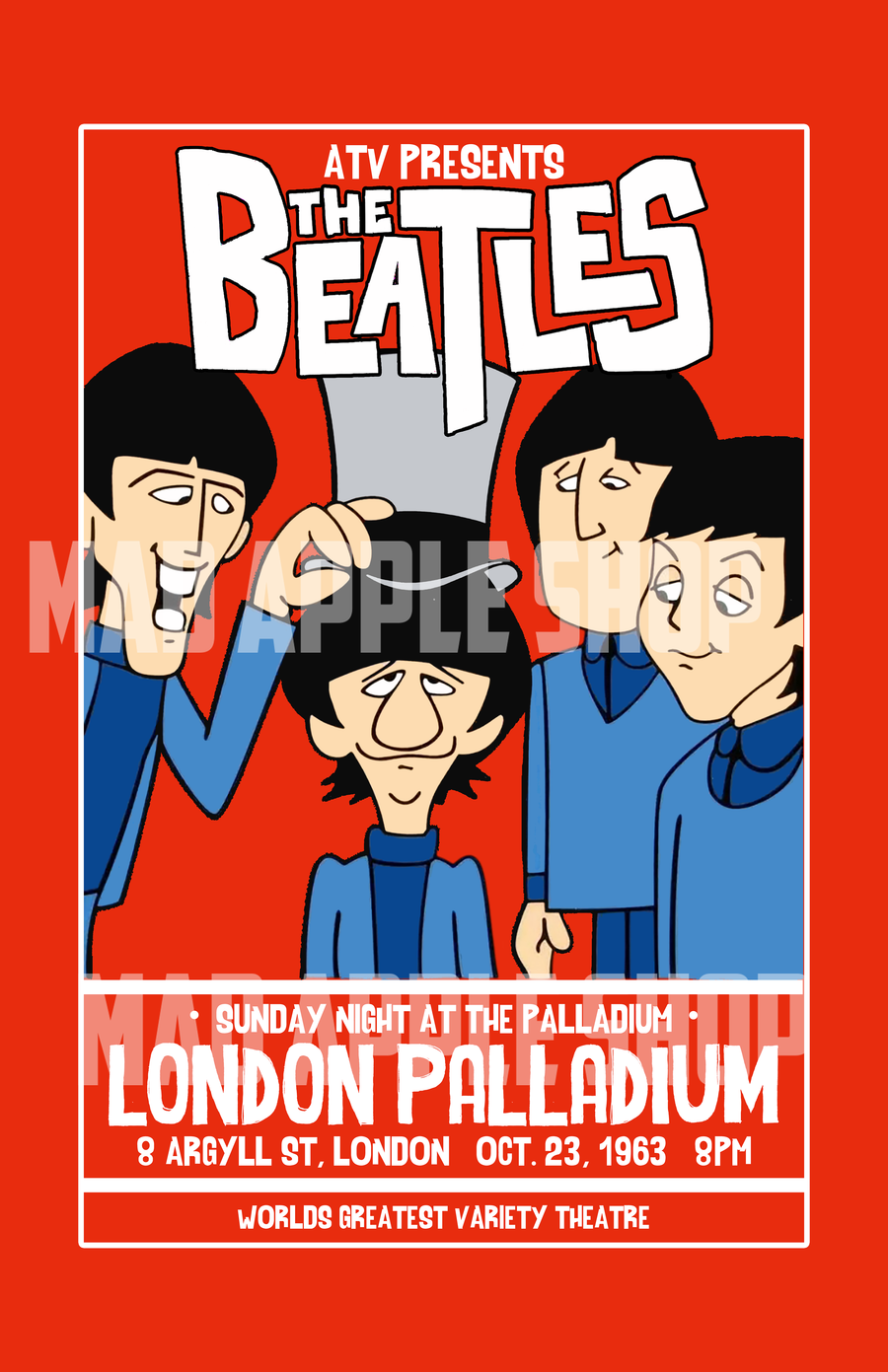 The Beatles Cartoon Concert Tour Poster Art Print London Palladium 1963