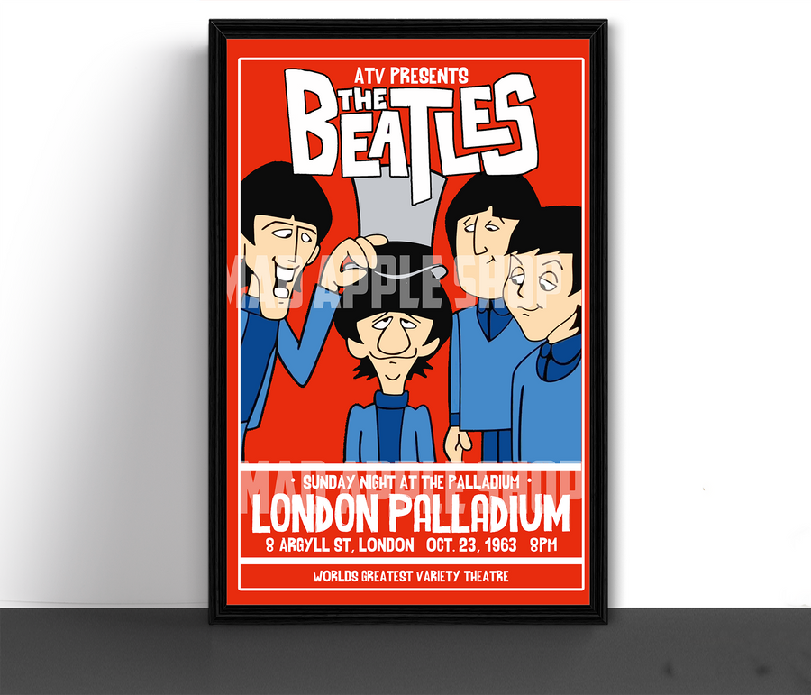 The Beatles Cartoon Concert Tour Poster Art Print London Palladium 1963